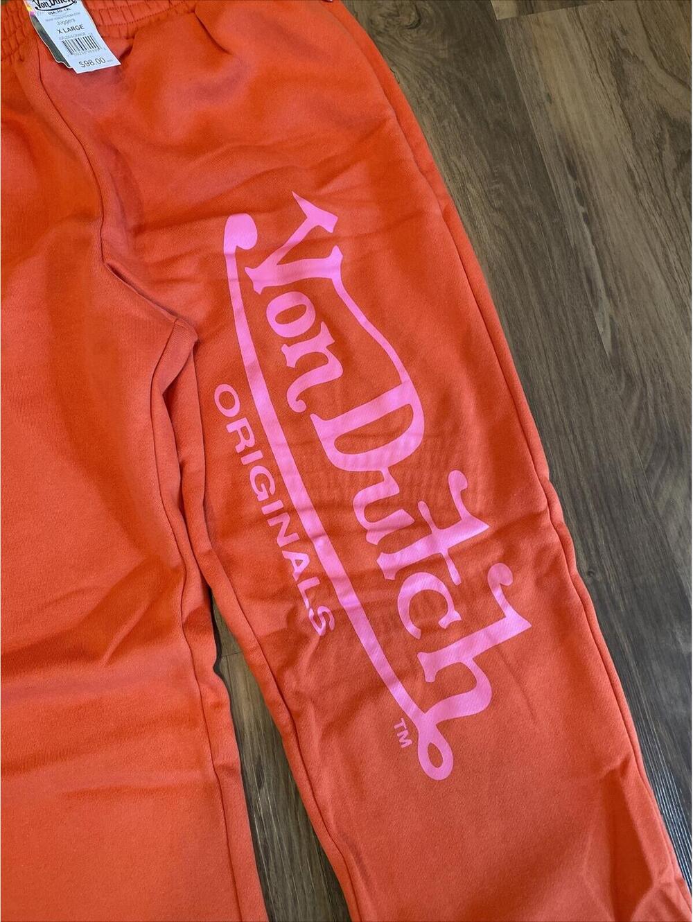 Von Dutch Originals Mens Eyeball Jogger Sweatpants Orange #JGFL200-5 Size XL - Picture 3 of 6